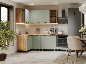 Кухня Техно 1,4х2,4м Компоновка №9 Олива софт, Дуб Крафт