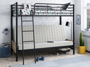 Двухъярусная кровать с диваном Мадлен 2 Черный-Бежевый